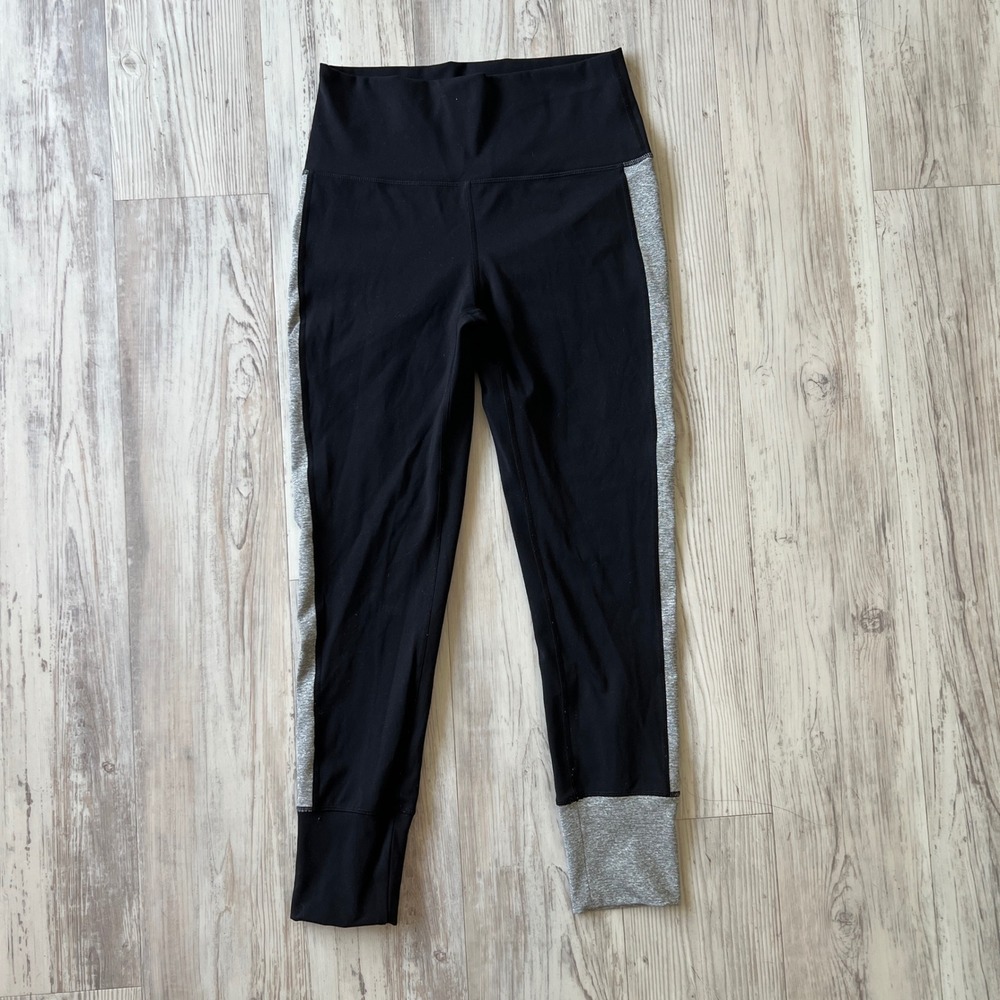 Vuori Womens High Rise Leggings Black Heather Gray Stripe Athletic Pants Size S‎